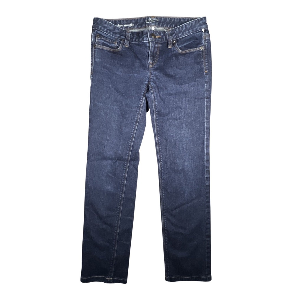 LOFT Modern‎ Straight Jeans Women's Size 25/0 Dark Wash Blue Denim Stretch